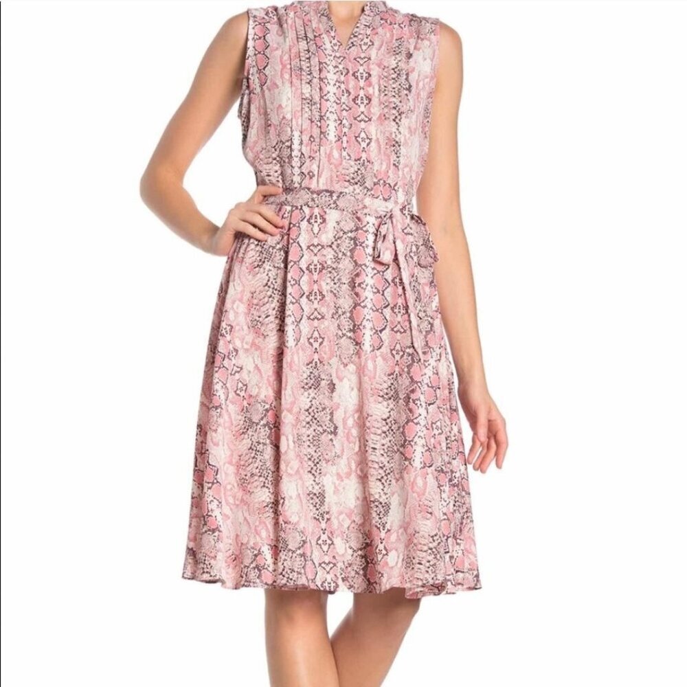 Nanette Lepore Pink Snakeskin Print Sleeveless Pintuck Tie Belt Size 14